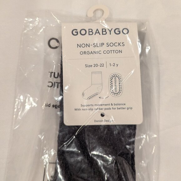 NWT GoBabyGo Non-Slip Rubber Grip Tall Socks (Dark Gray, Organic Cotton Terry) - Picture 4 of 8